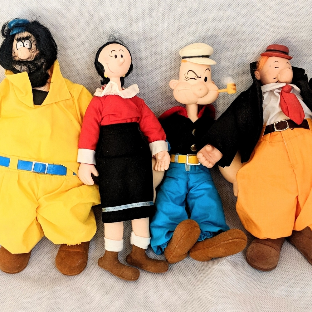 Lot of 4 Vintage Popeye Dolls Wimpy Brutus Olive